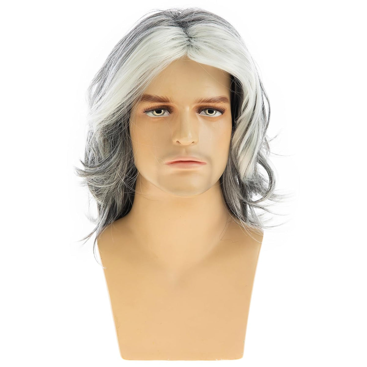 Baruisi Peluca para hombre, color gris, larga, recta, sintética, re...