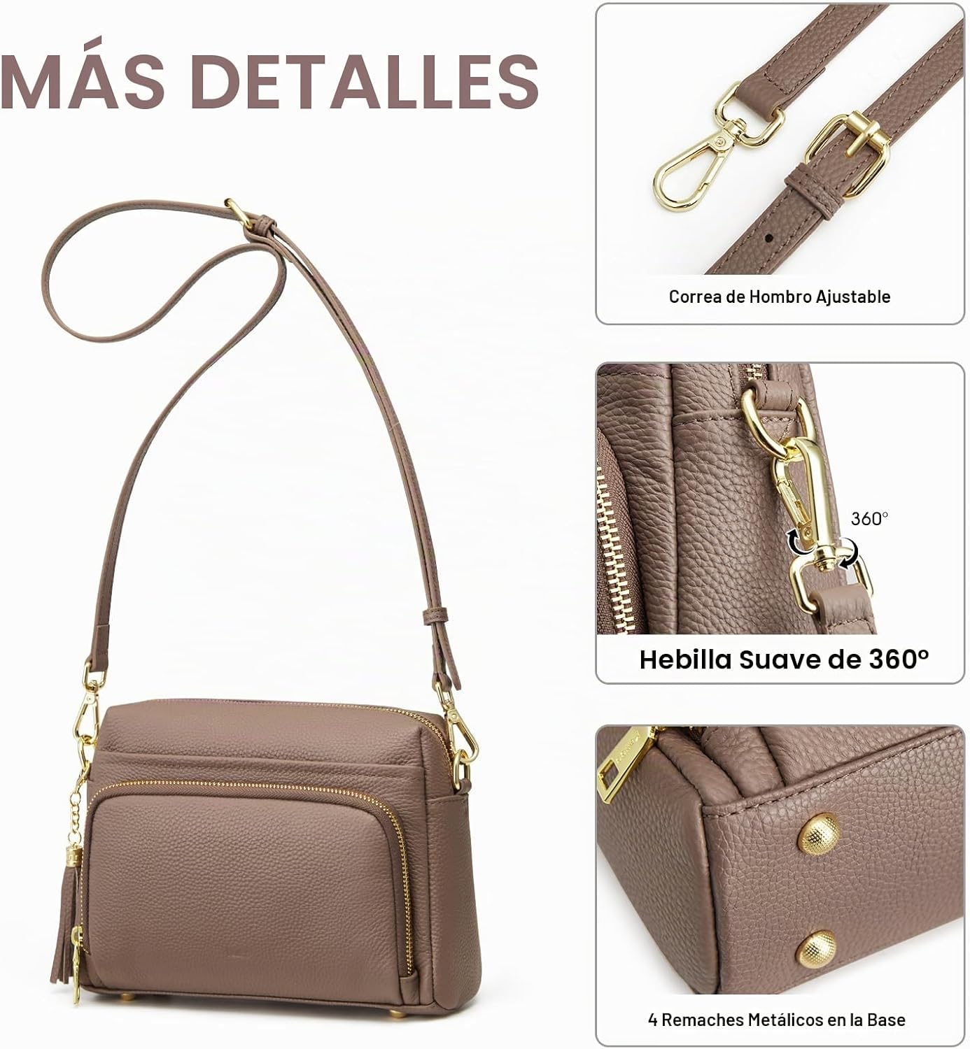 Kattee Bolso cruzado de cuero para mujer, pequeño, antirrobo, con c...