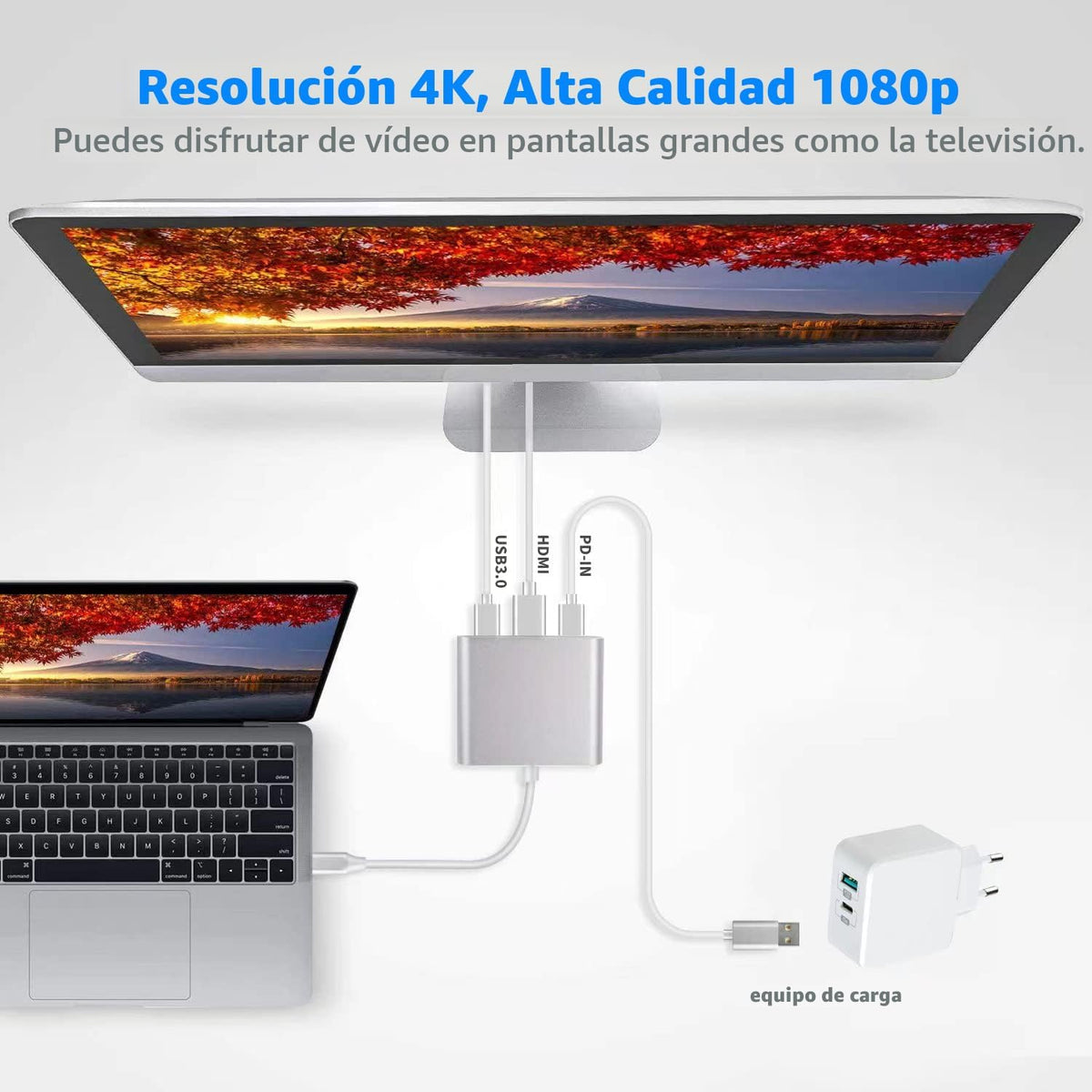 Battony Adaptador USB C a HDTV, convertidor AV multipuerto tipo C c...