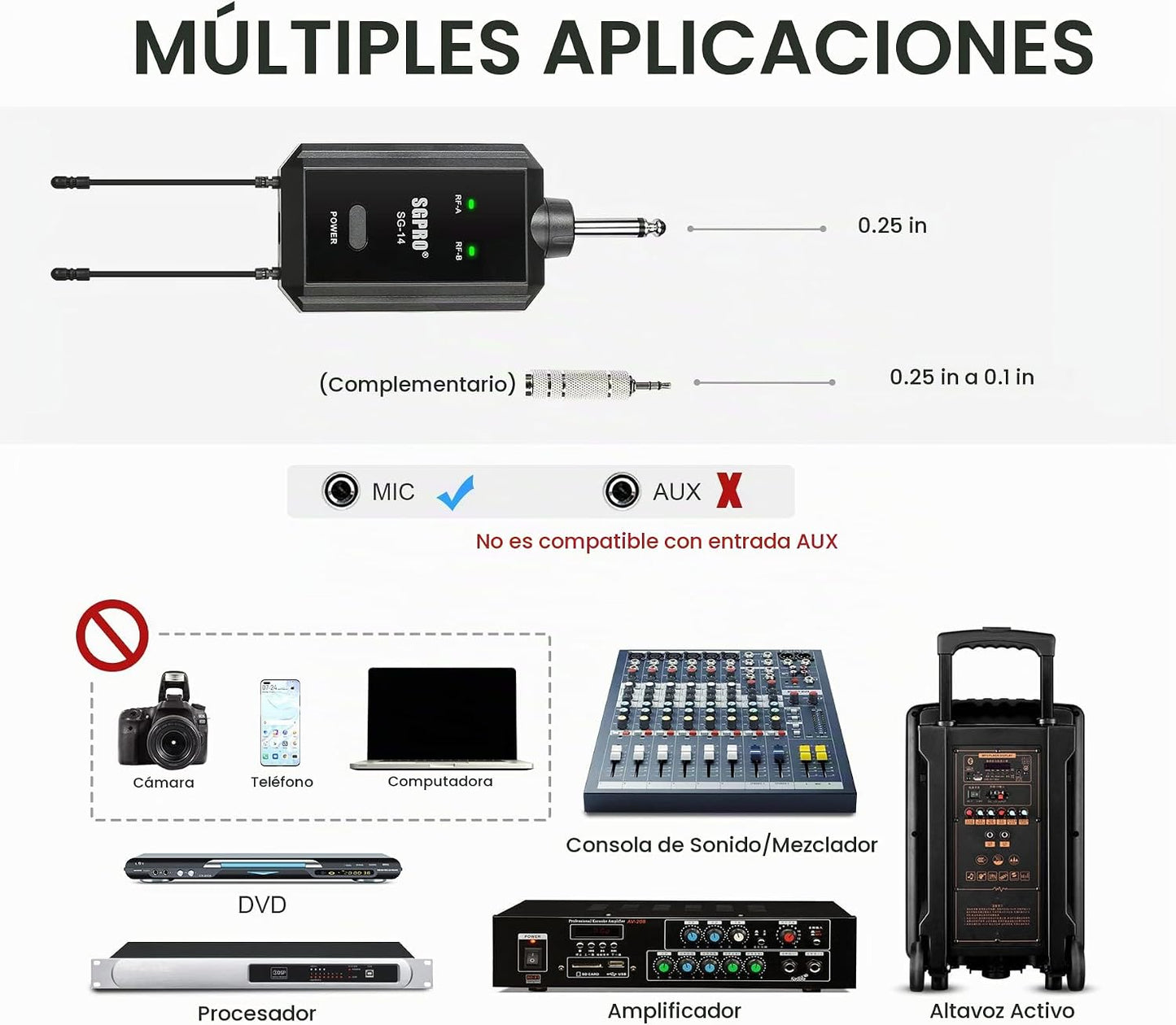 SGPRO Juego de micrófonos inalámbricos multiusos, receptor compacto...