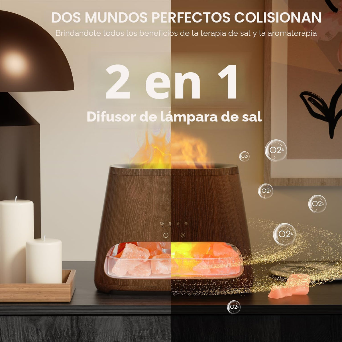SALKING Lámpara difusora de sal del Himalaya 2 en 1, humidificador...