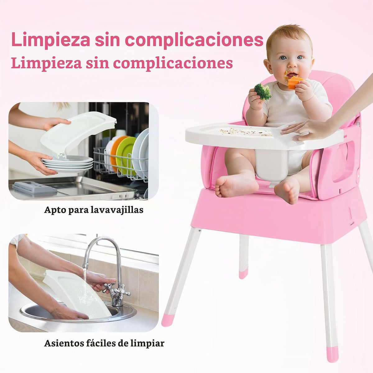 BOSEDSANG Silla Alta para Bebé 4 en 1, Silla Alta Convertible para...