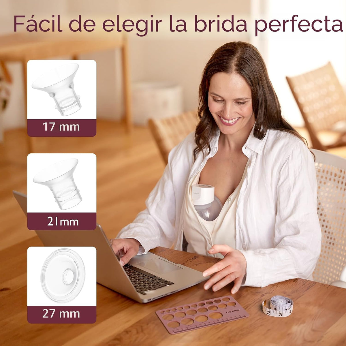Momcozy Regla de pezón, herramienta de tamaño de brida de silicona...