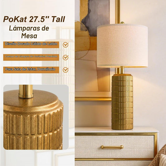 PoKat Juego de 2 lámparas de mesa doradas de latón de 27.5 pulgadas...