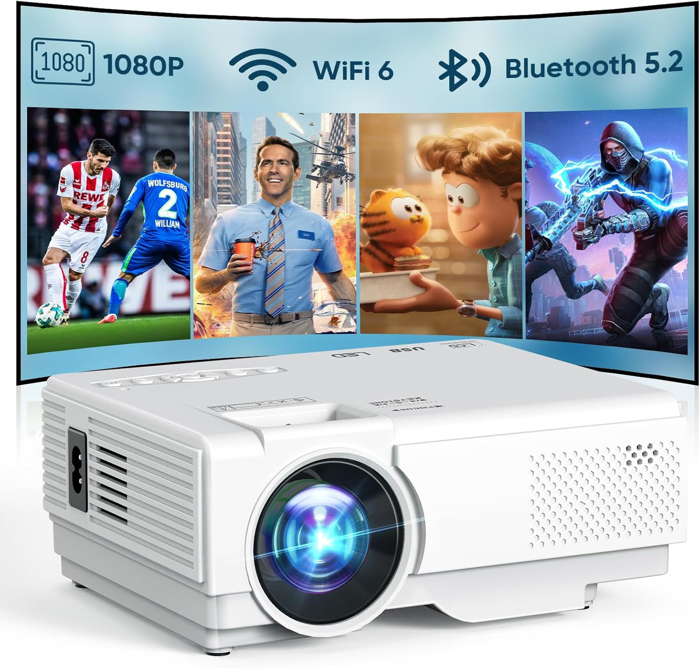 NISOO Mini proyector con WiFi y Bluetooth, proyector de cine al air...