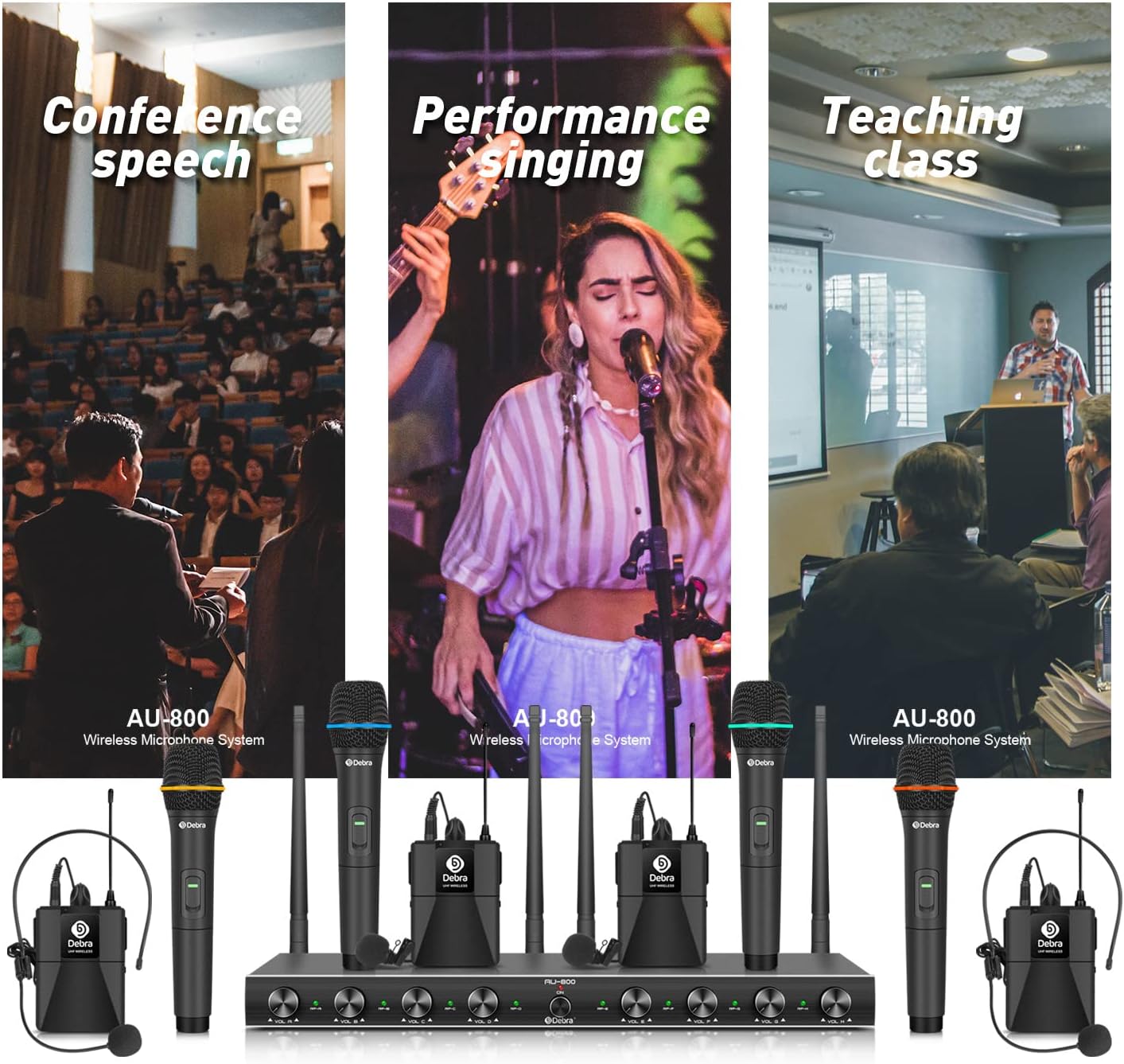 D Debra Audio AU800 Pro UHF - Sistema de micrófono inalámbrico de 8...