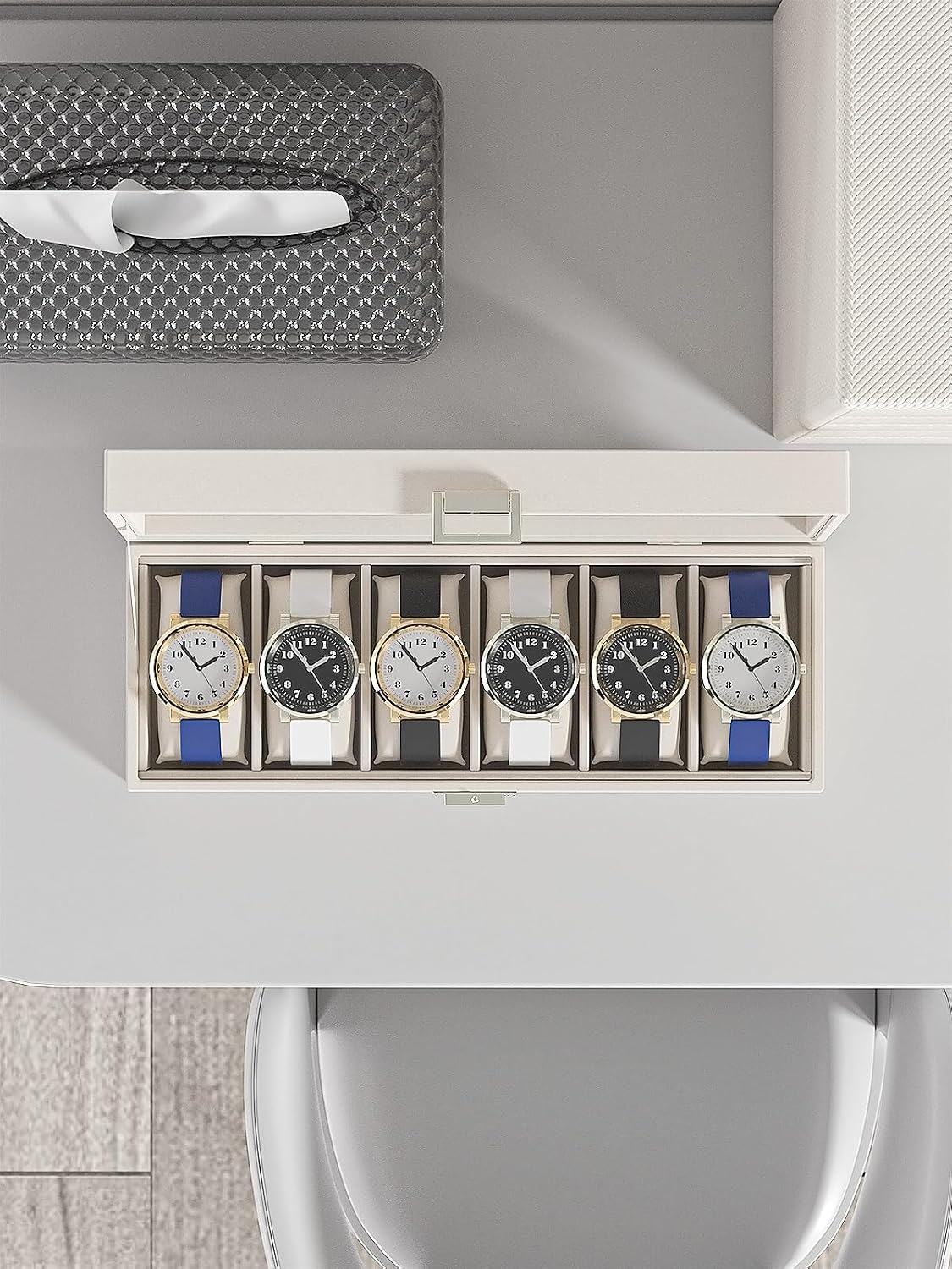 Ausalivan Vitrina de relojes para hombres, caja organizadora de rel...