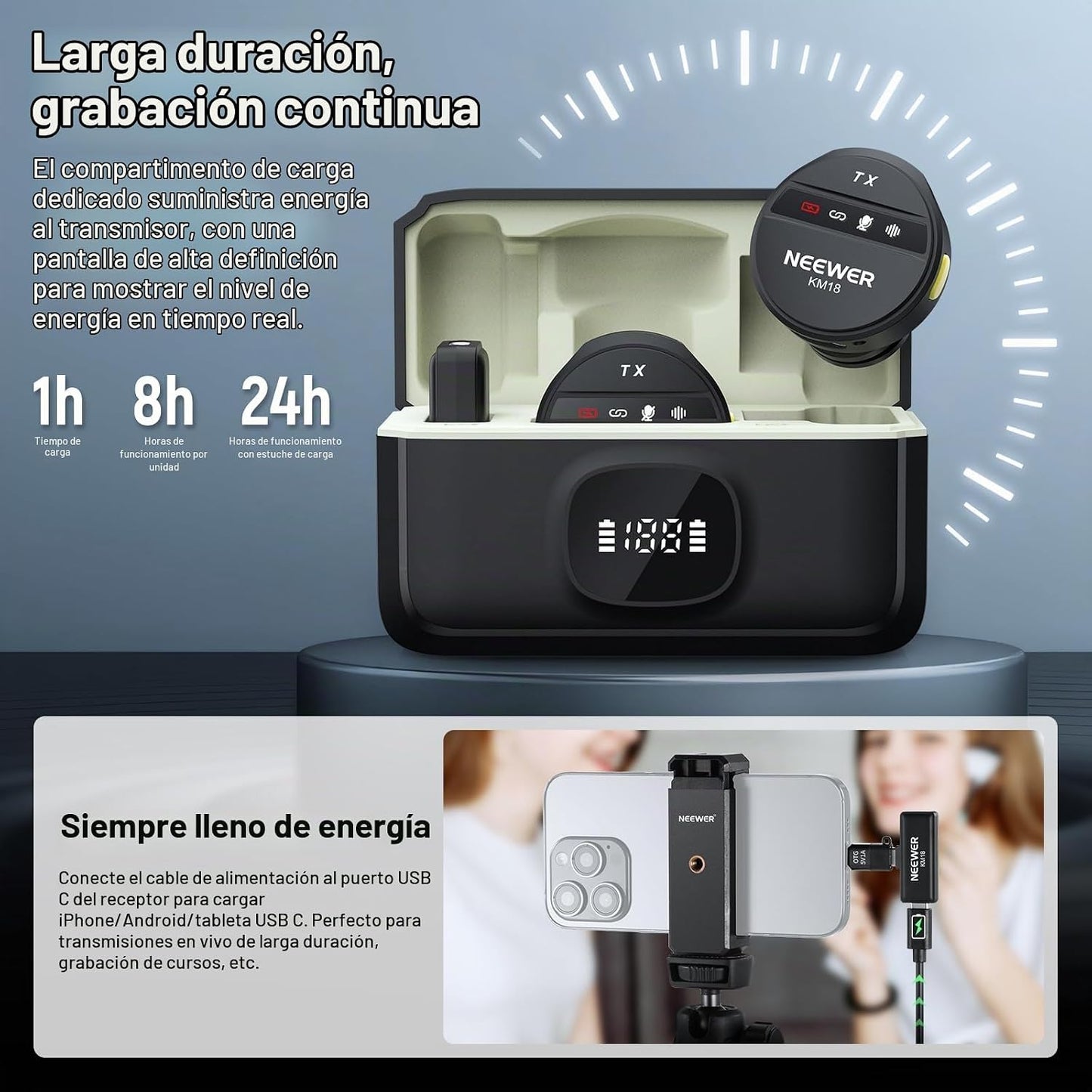 NEEWER Sistema de Micrófono Lavalier Inalámbrico Compatible con iPh...