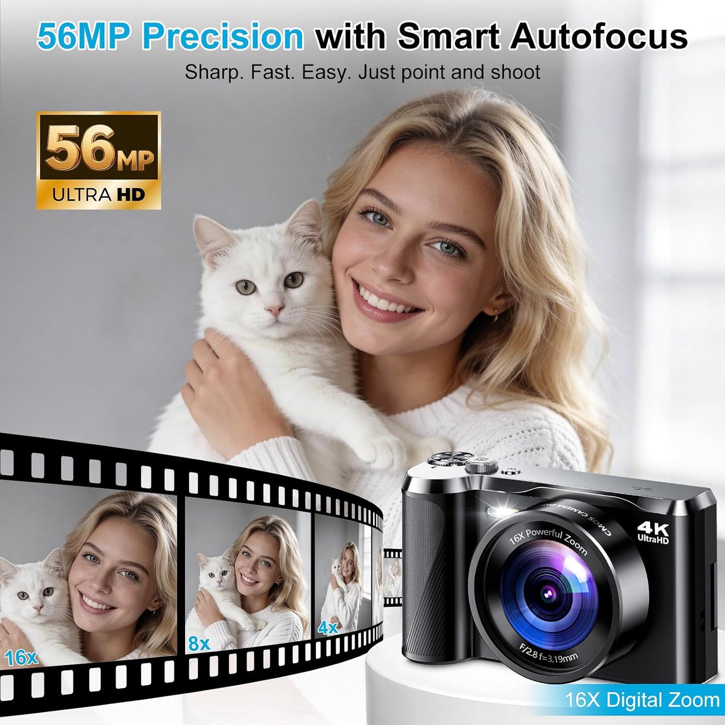 Cámara digital 4K de 56 MP para fotografía, viajes y regalo