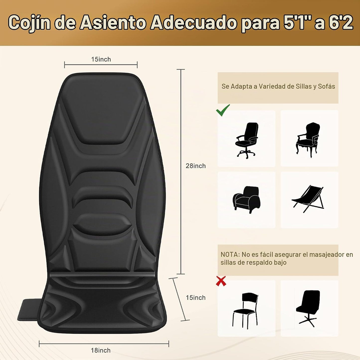 comrelax Masajeador de espalda con calor para silla, cojín de asien...