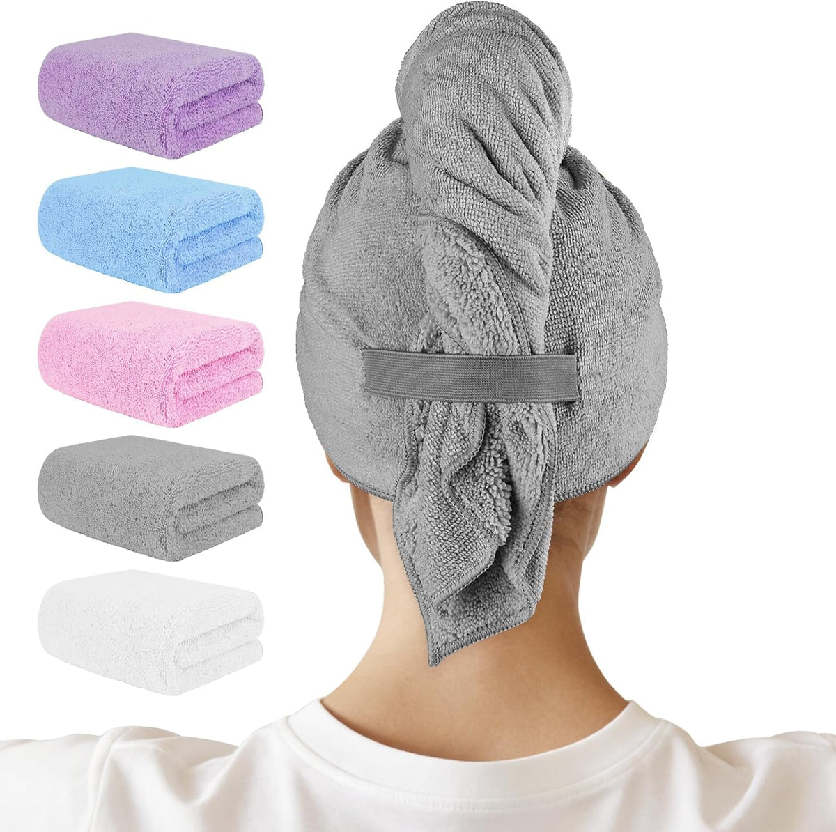 AIDEA Paquete de 5 toallas de microfibra para el pelo, turbantes sú...