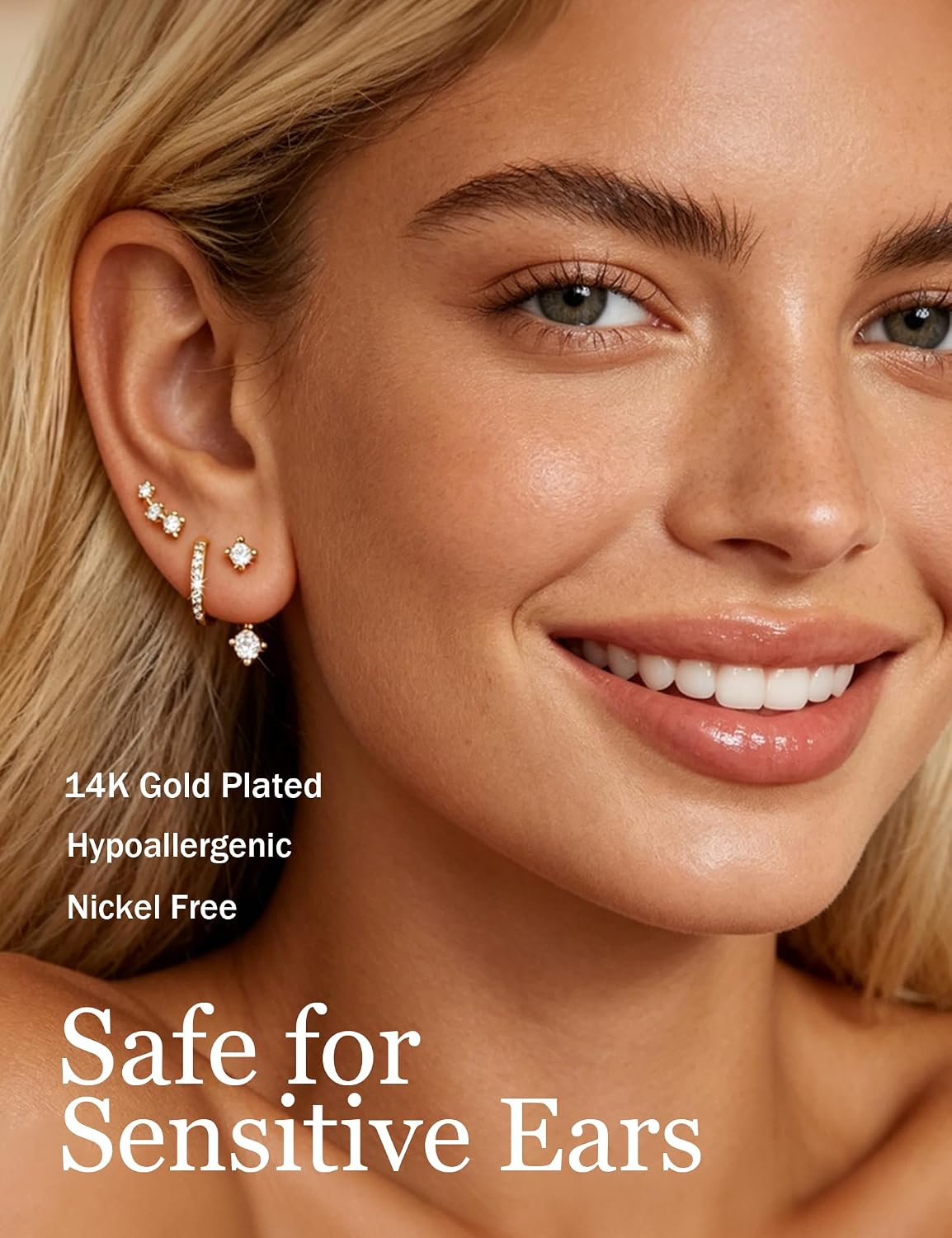 Set de 6 aretes de mujer tipo dormilona chapados en oro de 14 quila...