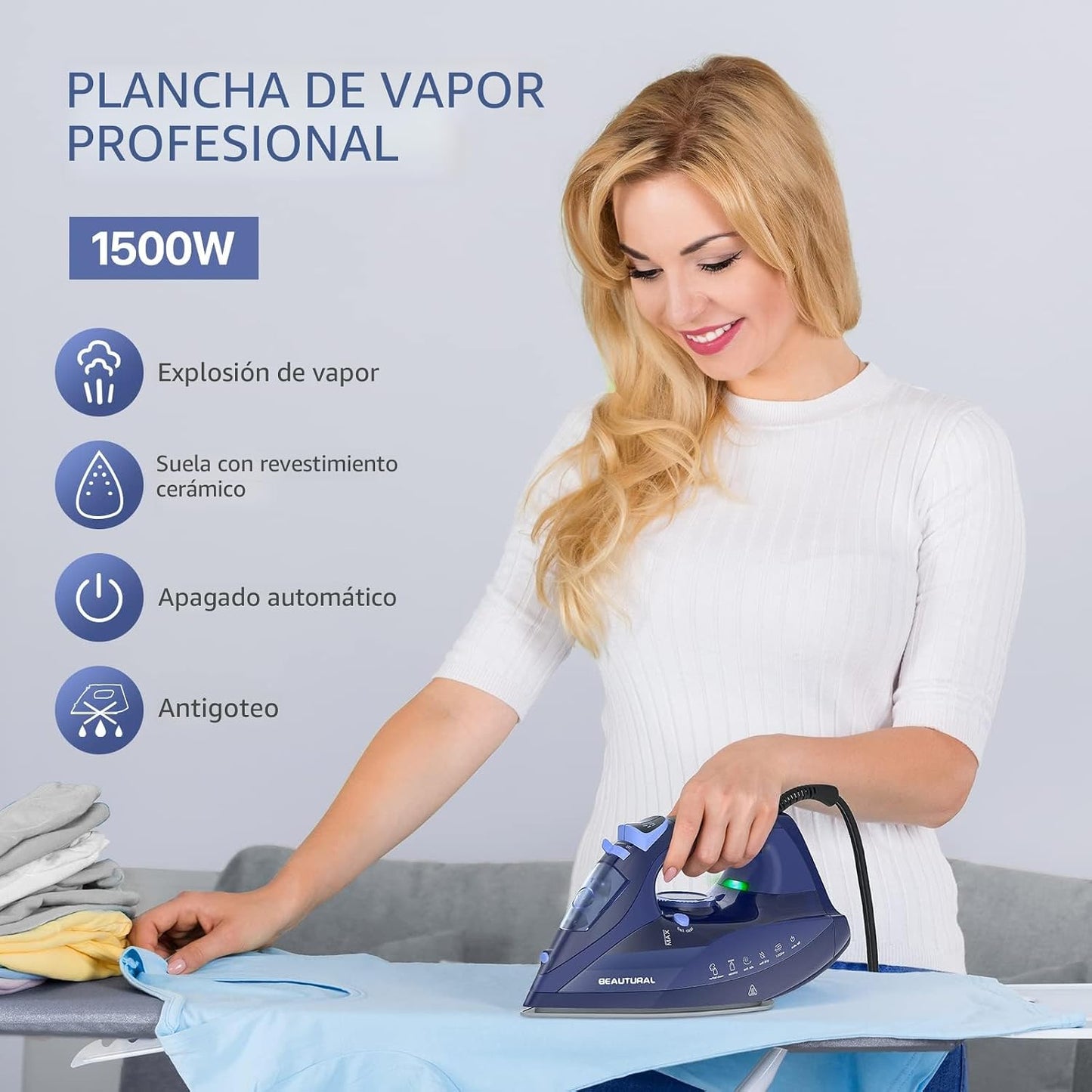 BEAUTURAL Plancha de vapor para ropa con esfera de termostato de pr...
