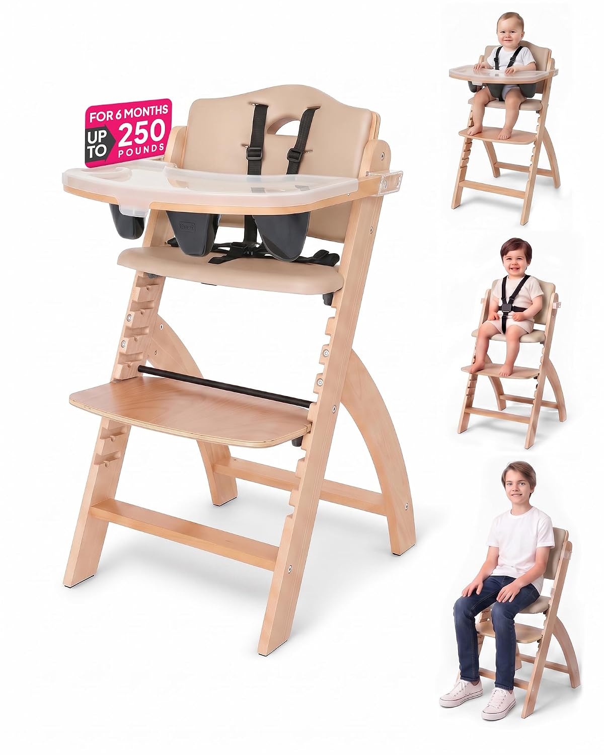 Abiie Beyond Junior - Silla alta de madera con bandeja, silla alta...