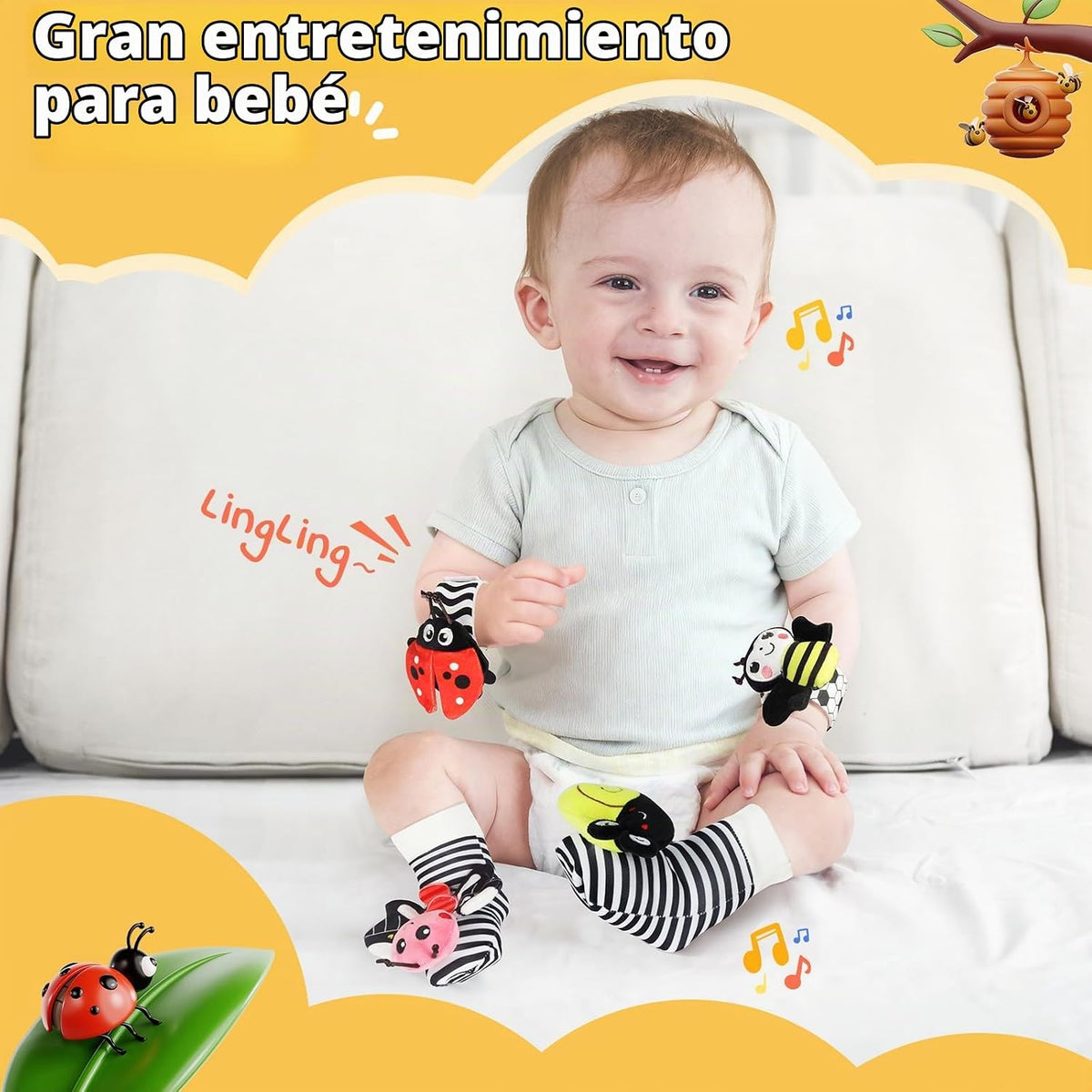 URMYWO Sonajeros de muñeca para bebé, calcetines de sonajero, jugue...
