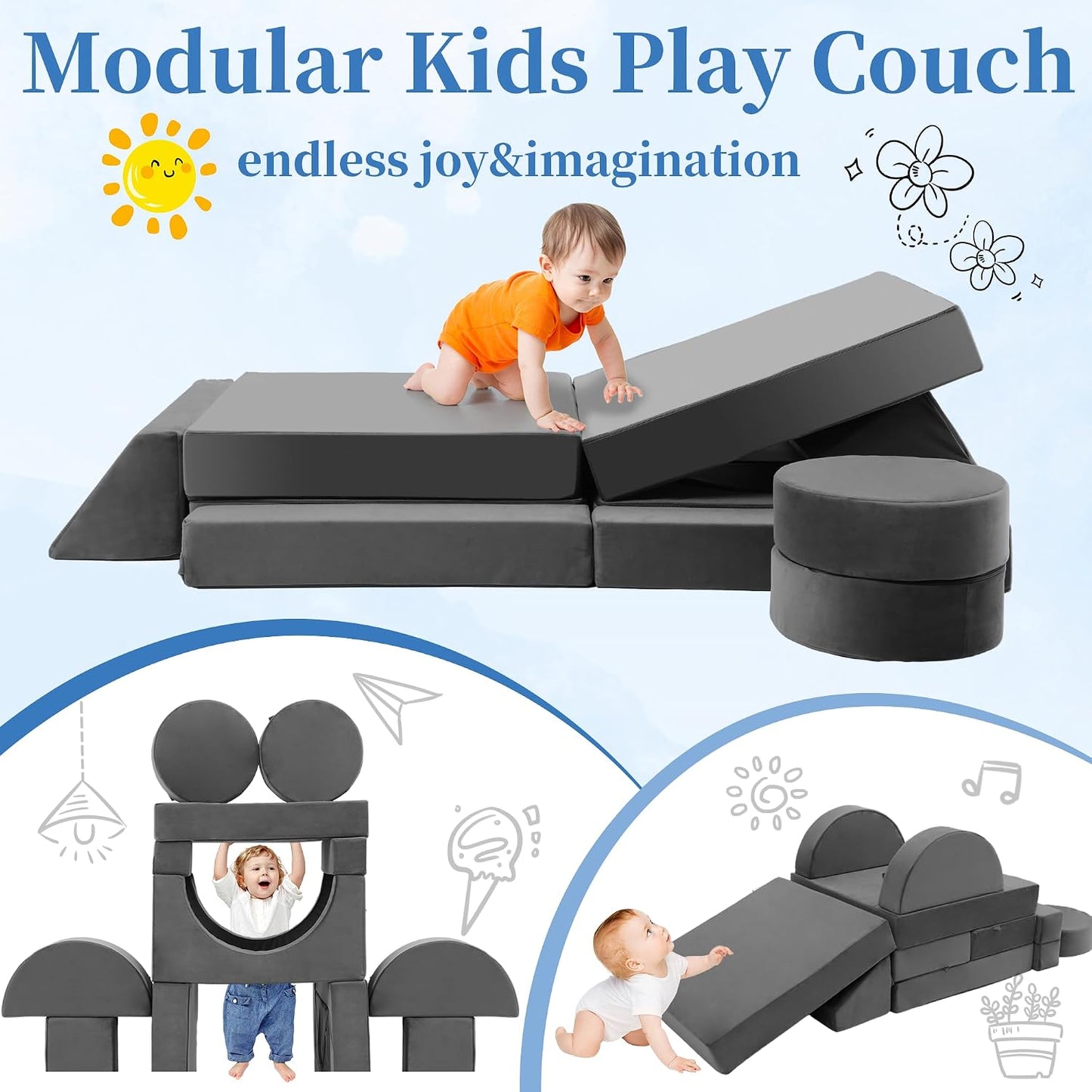Edbuosy Sofá para Niños Pequeños Sofá Infantil Modular - 18 piezas...