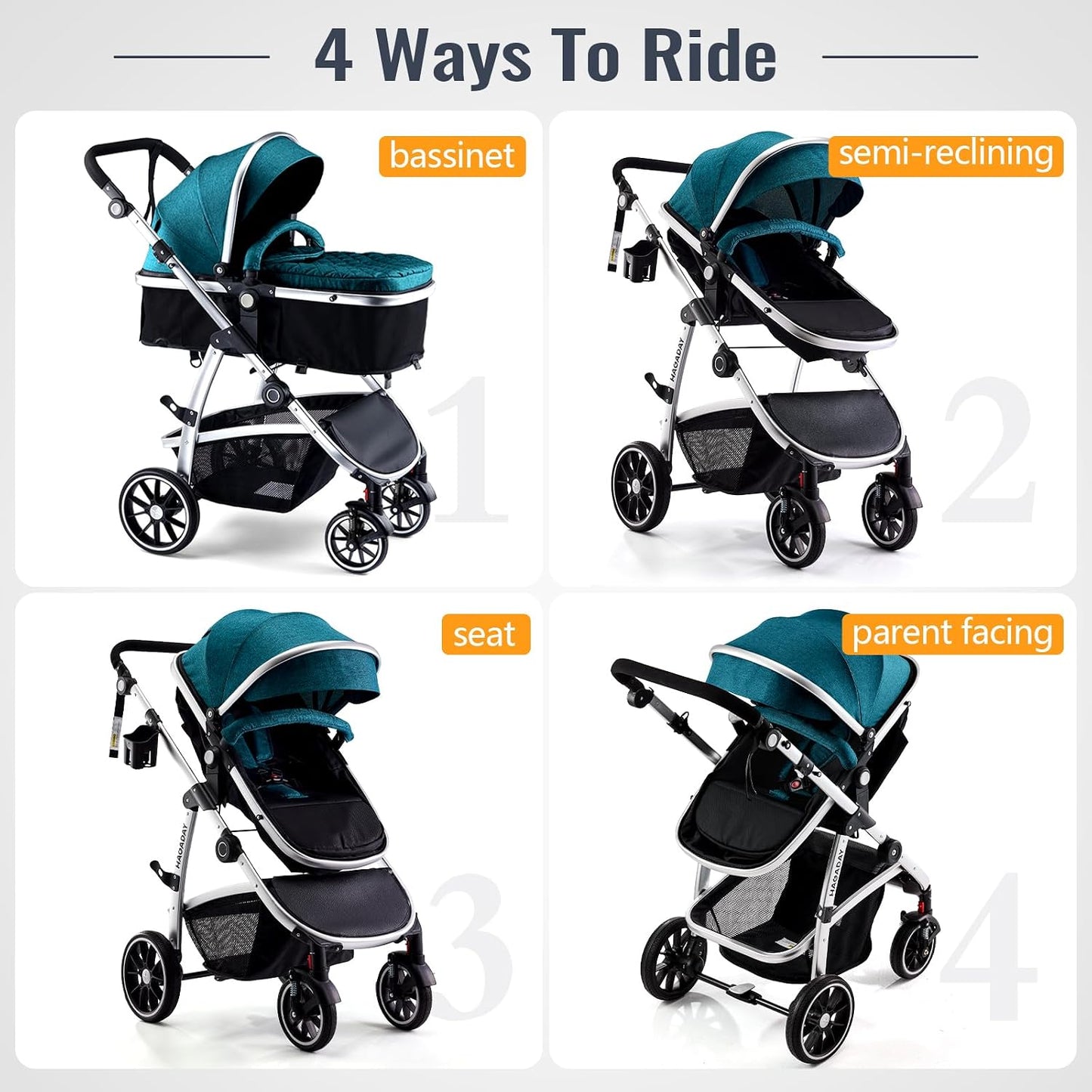 Cochecito Hagaday para bebé, 2 en 1, reversible, asiento para niños...