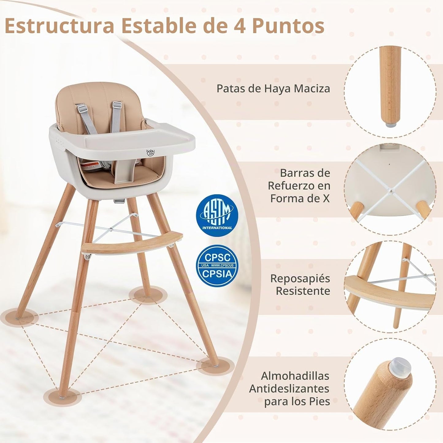BABY JOY Silla alta para bebé, trona convertible 3 en 1 de madera p...