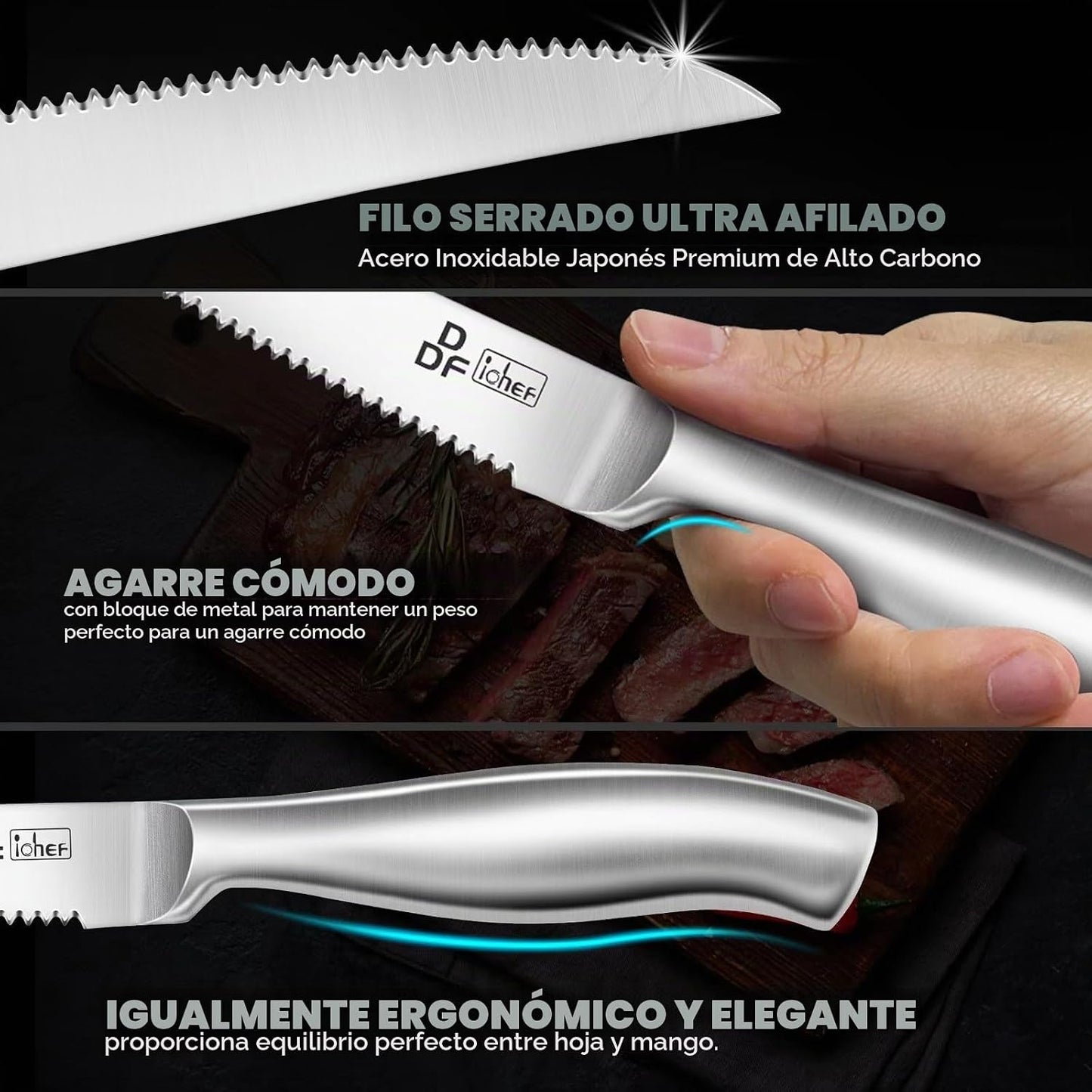 Juego de cuchillos para carne DDF iohEF, juego de 6 cuchillos para...