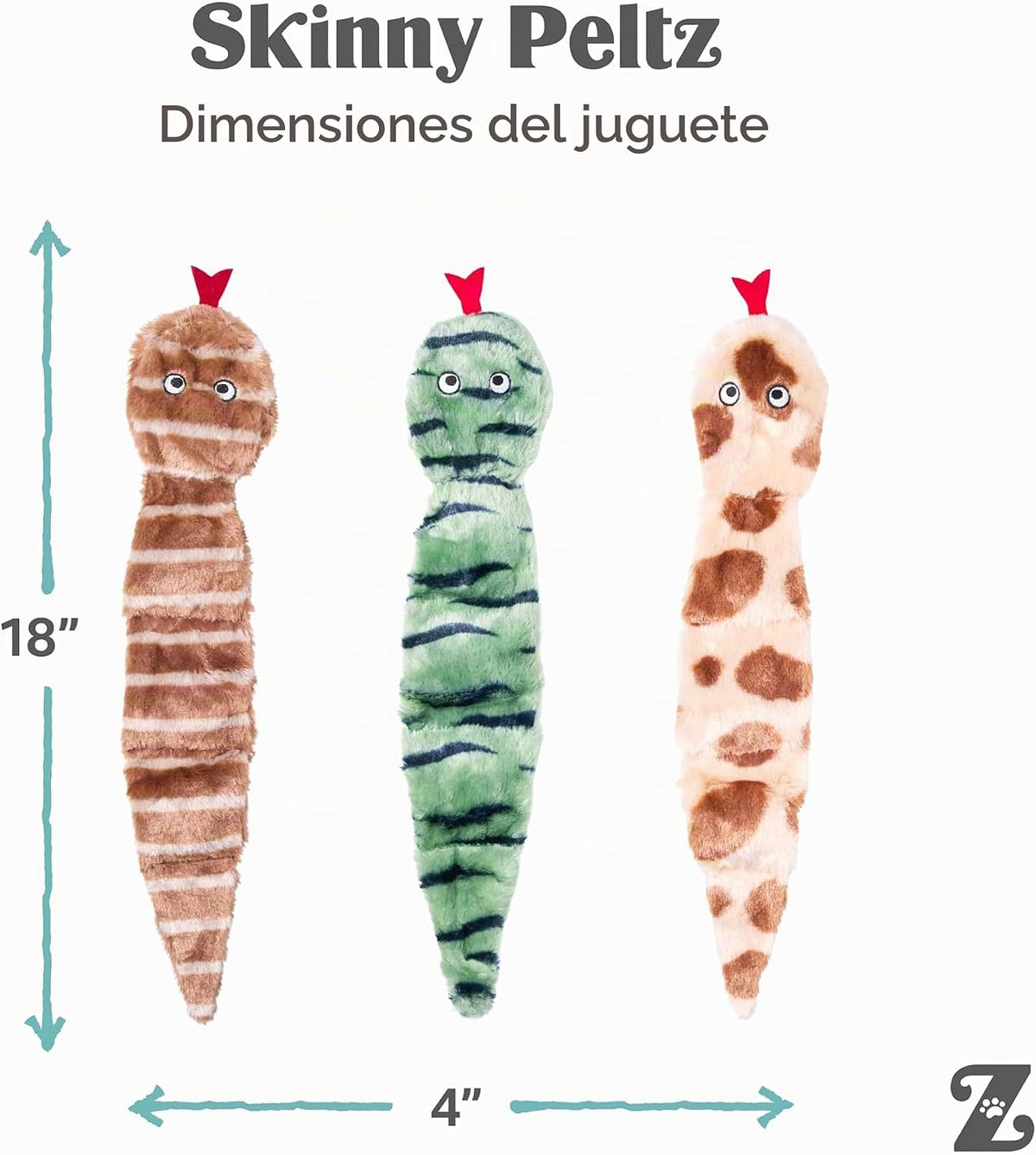 ZippyPaws Skinny Peltz - 3 serpientes multicolores, juguetes chirri...