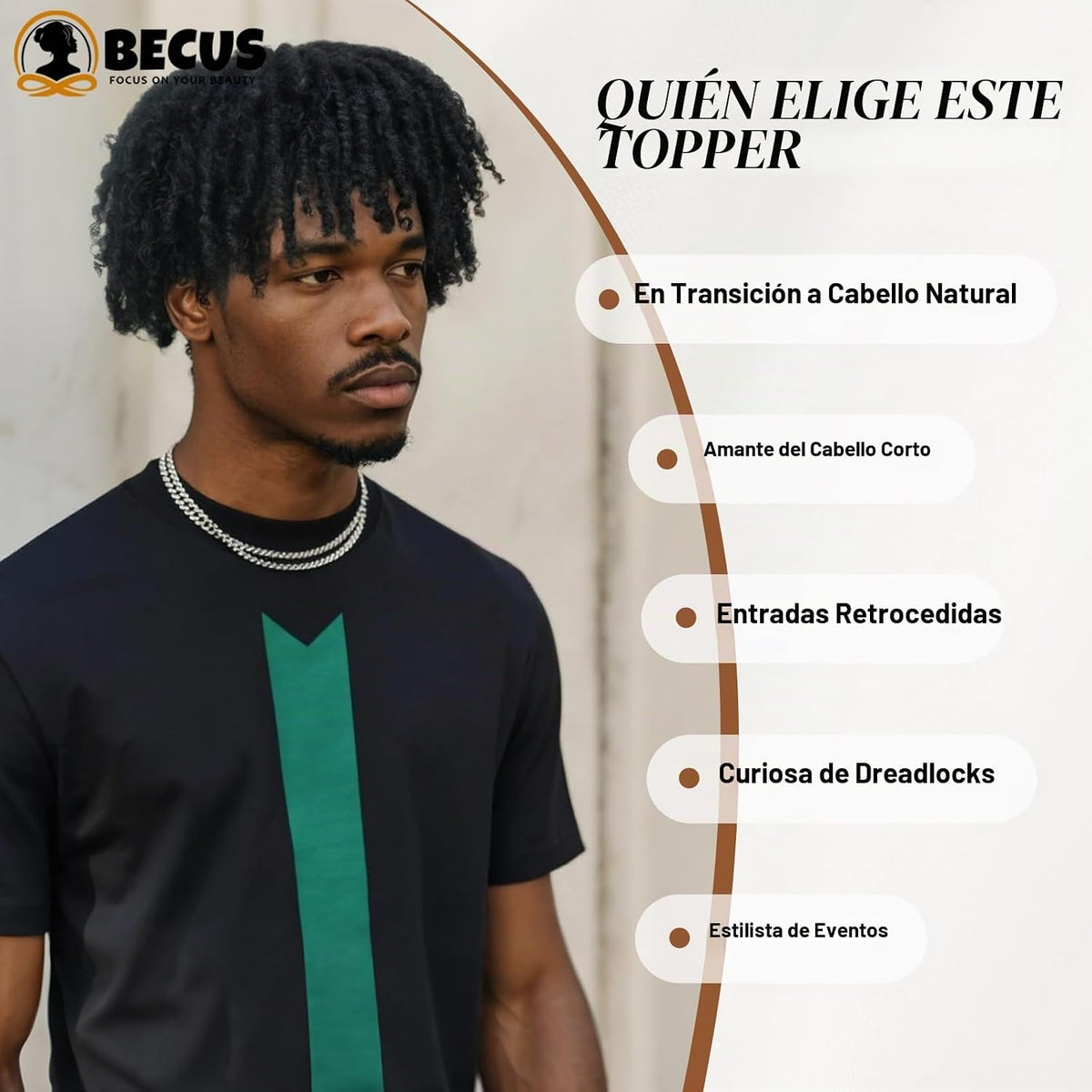 BECUS Adorno de pelo de rastas para hombres, postizo trenzado con c...