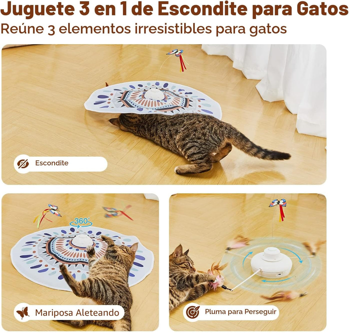 Juguetes para gatos Potaroma recargables, 3 en 1 busca y esconde pa...