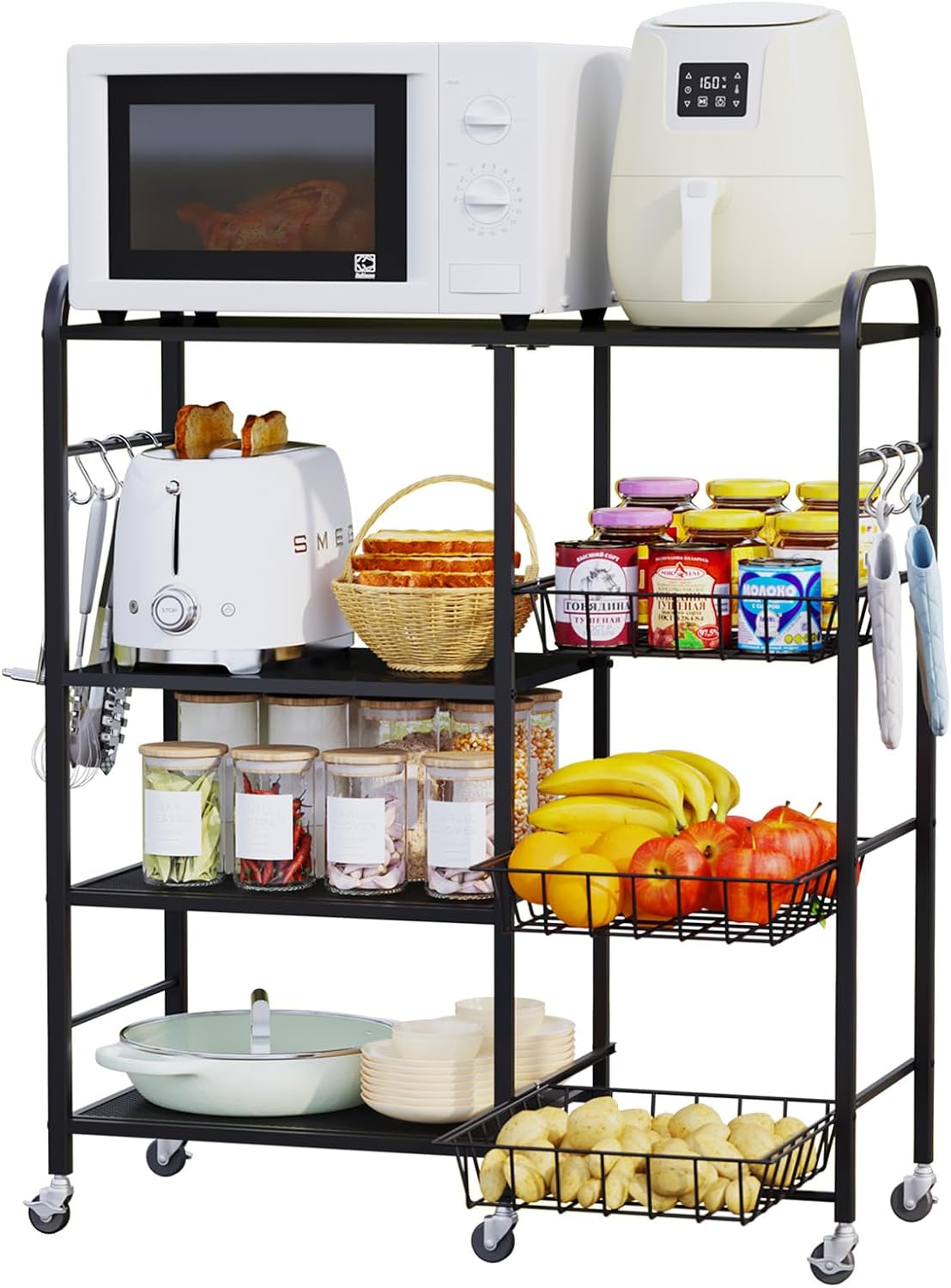 HapiRm - Carrito rodante de cocina con microondas de 4 niveles - So...