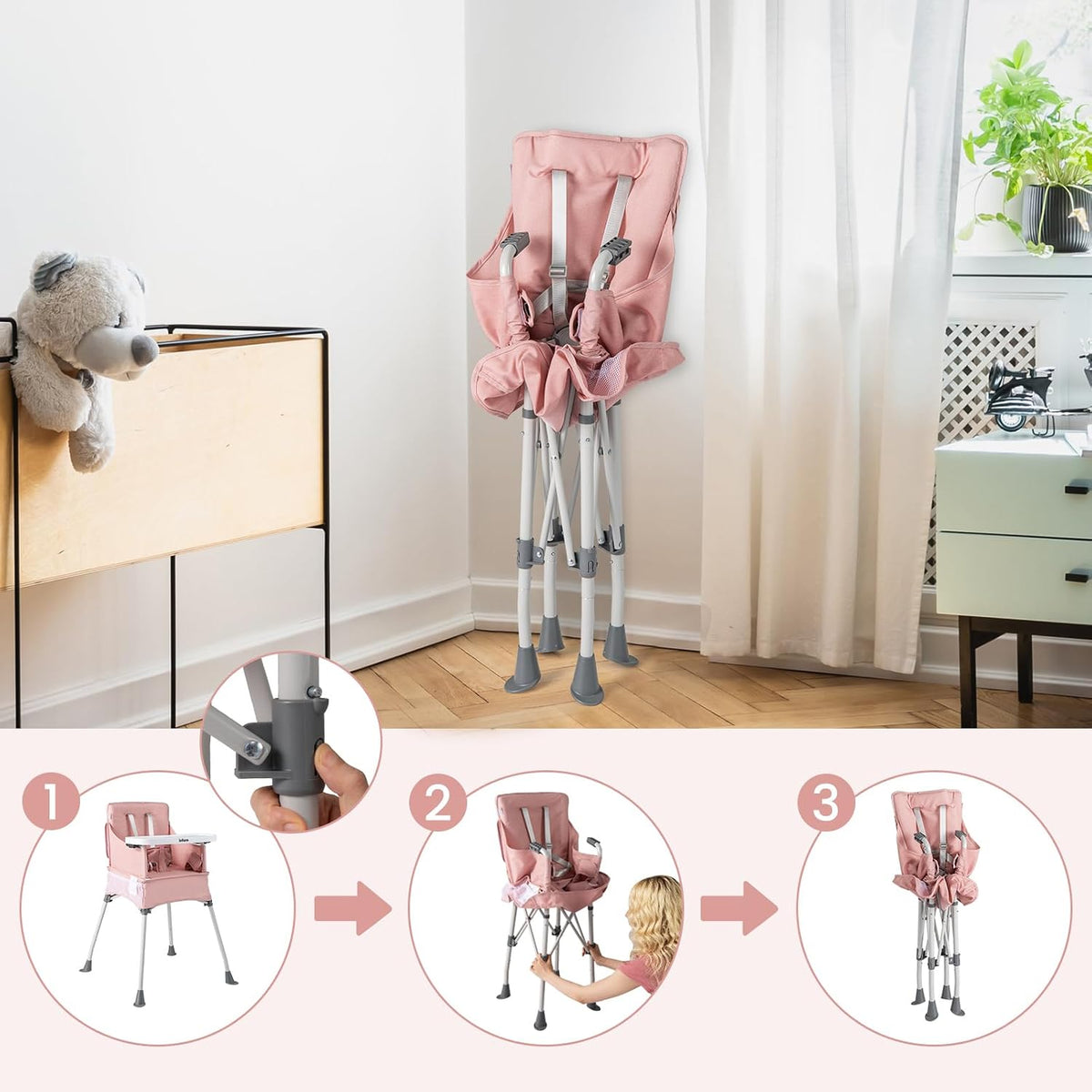 INFANS Silla alta para bebé, silla alta plegable portátil para bebé...