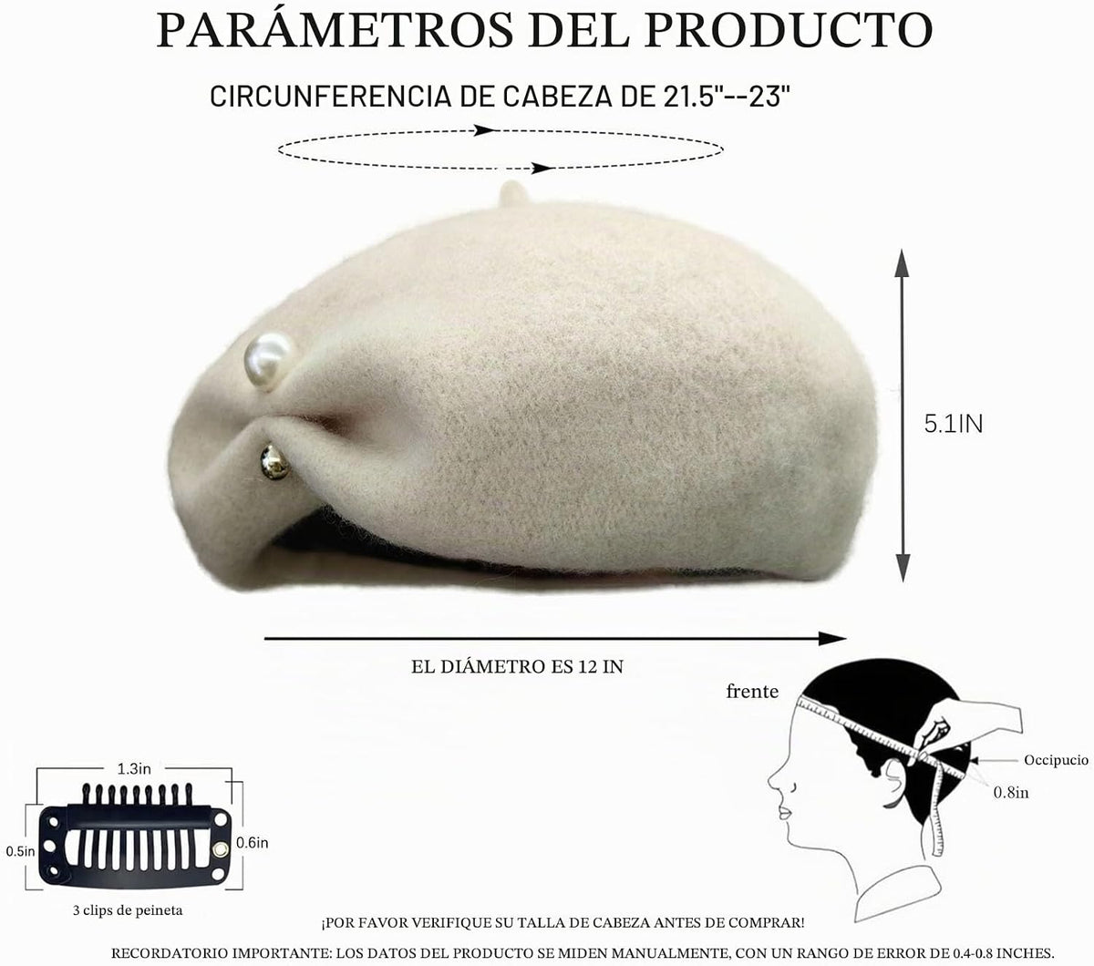 huablo Boinas francesas de cachemira de primera calidad, diseño de...
