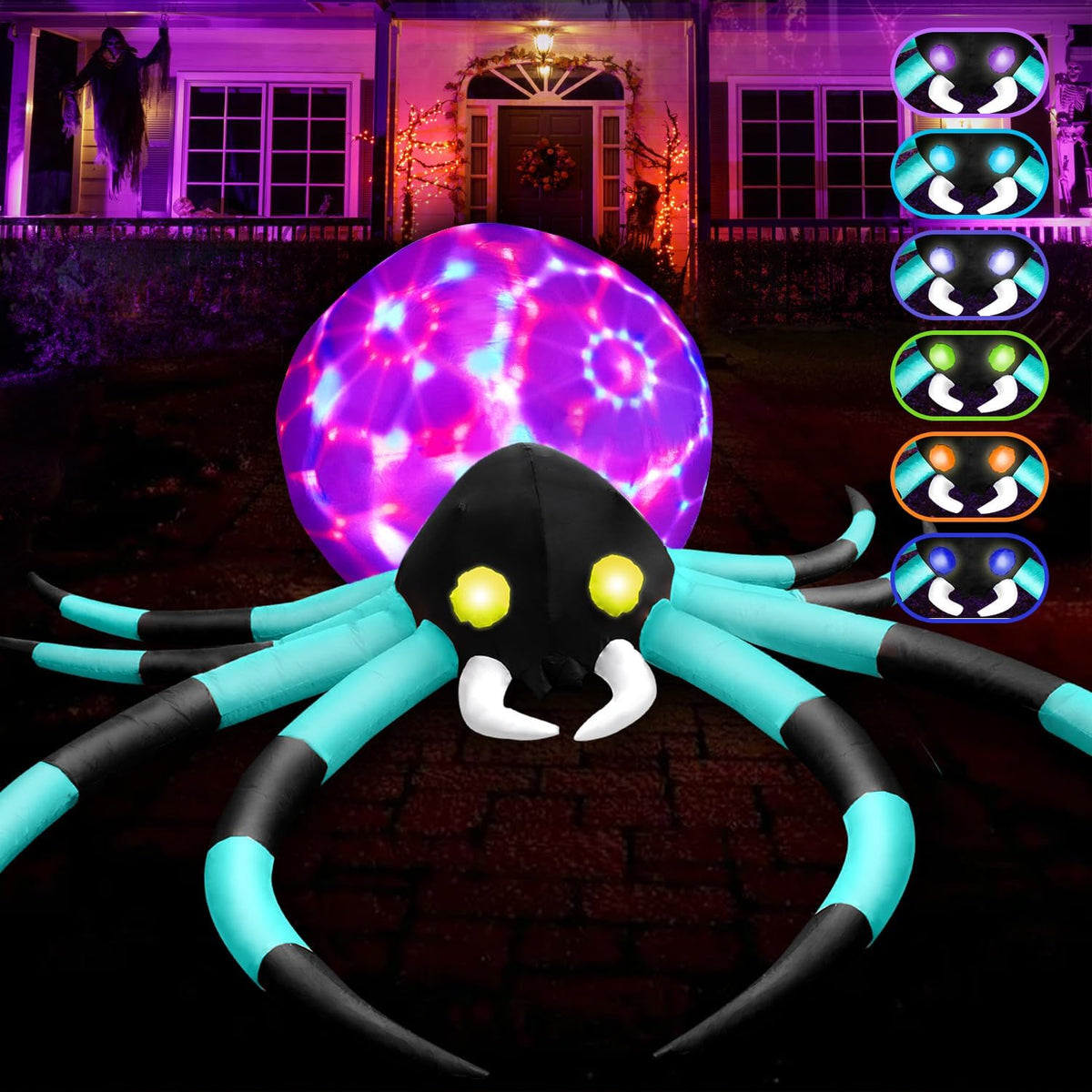 Araña gigante inflable de Halloween de 12 pies con 7 ojos que cambi...