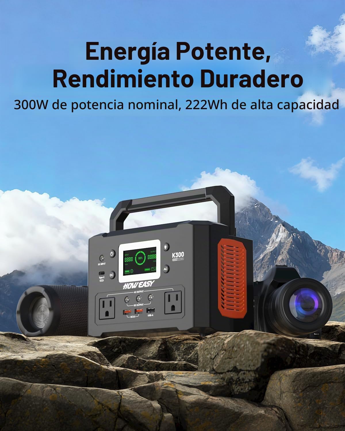 HOWEASY Estación De Energía Portátil 300W,Generador Solar 222Wh | T...