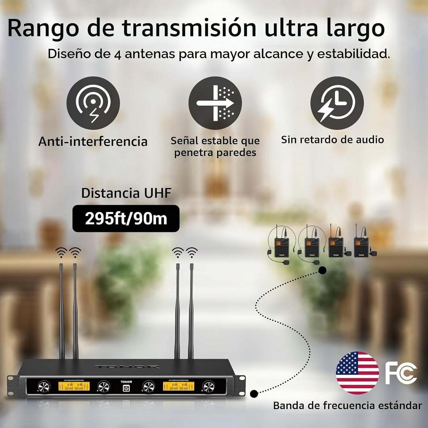 TONOR Sistema de Micrófonos Inalámbricos UHF con Transmisor Corpora...