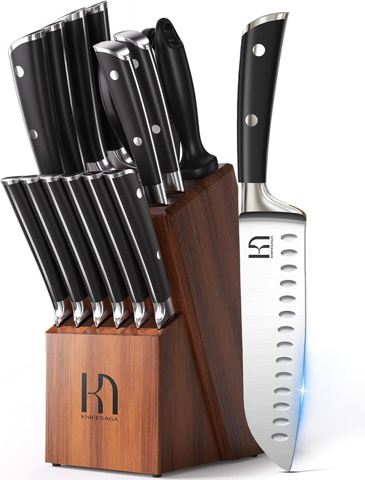 KnifeSaga - Juego de cuchillos, 15 piezas de bloque de cuchillos de...