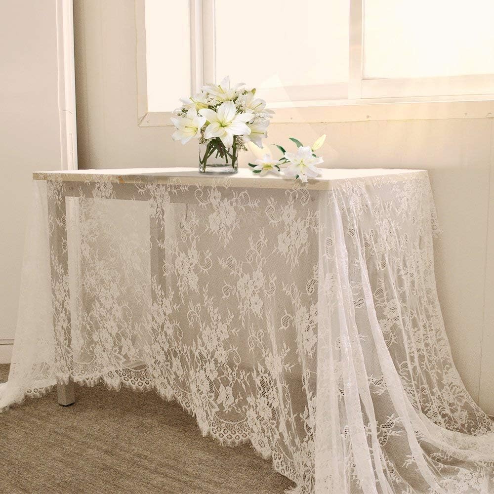 Mantel de encaje blanco para mesa de boda de 60x120 pulgadas, mante...