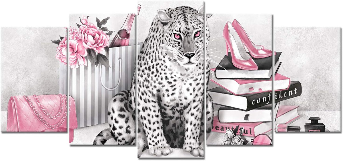 Kaloremore - Lienzo de leopardo de moda negro, blanco, rosa, impres...