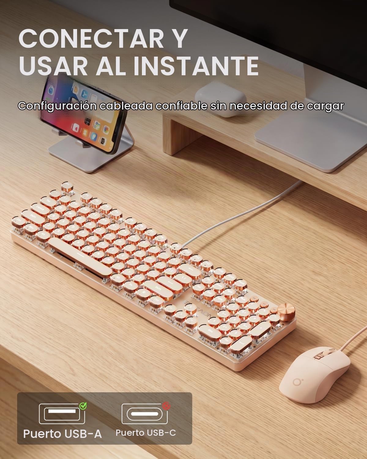 Combo de teclado y mouse con cable para máquina de escribir, interr...