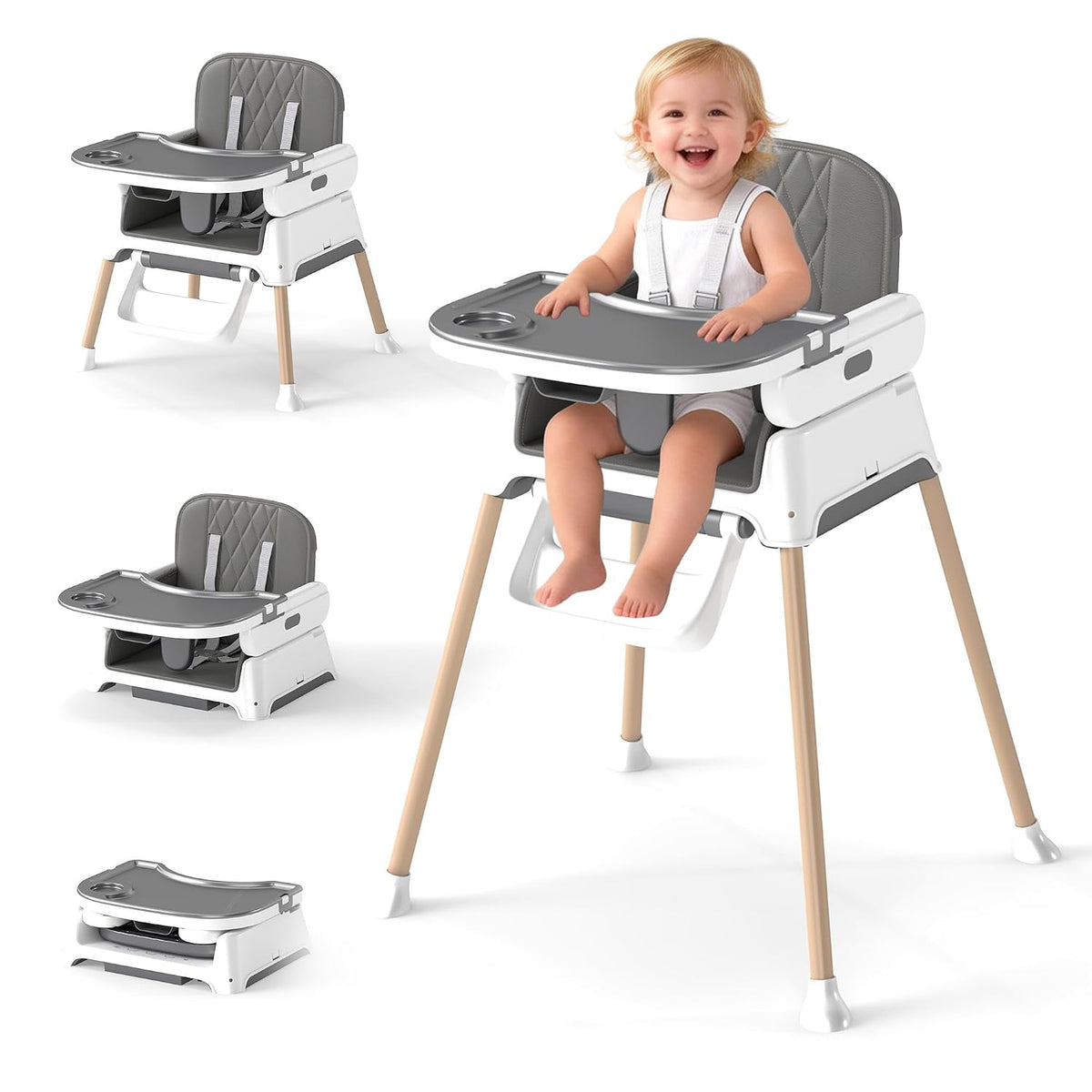 Silla alta 4 en 1 para bebés y niños pequeños, asiento elevador con...