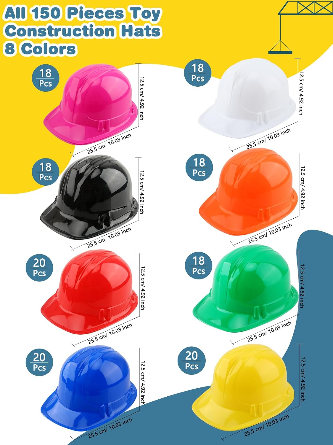Restroma Paquete de 150 sombreros de construcción de plástico para...