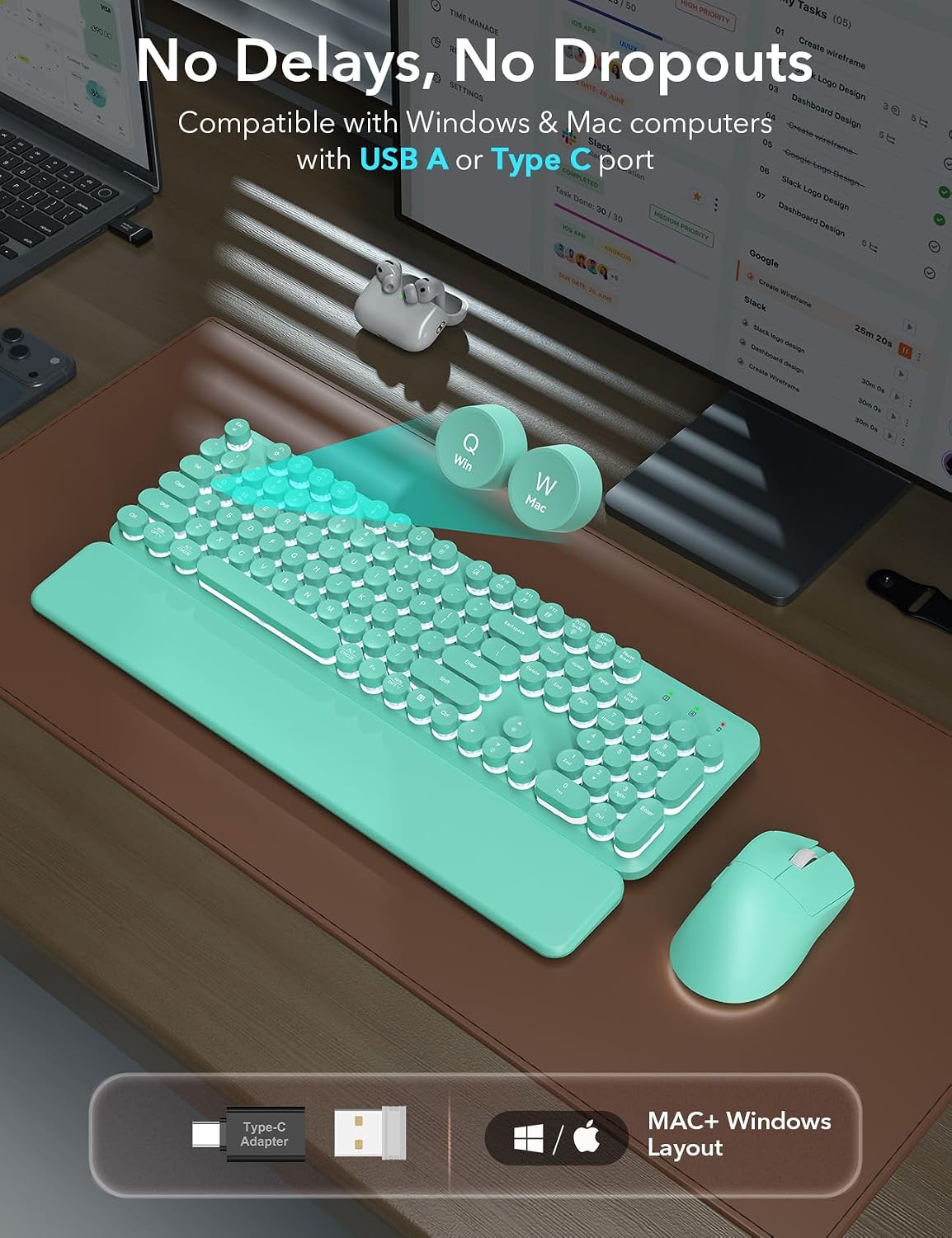 Teclado inalámbrico y mouse retroiluminados, teclado de máquina de...