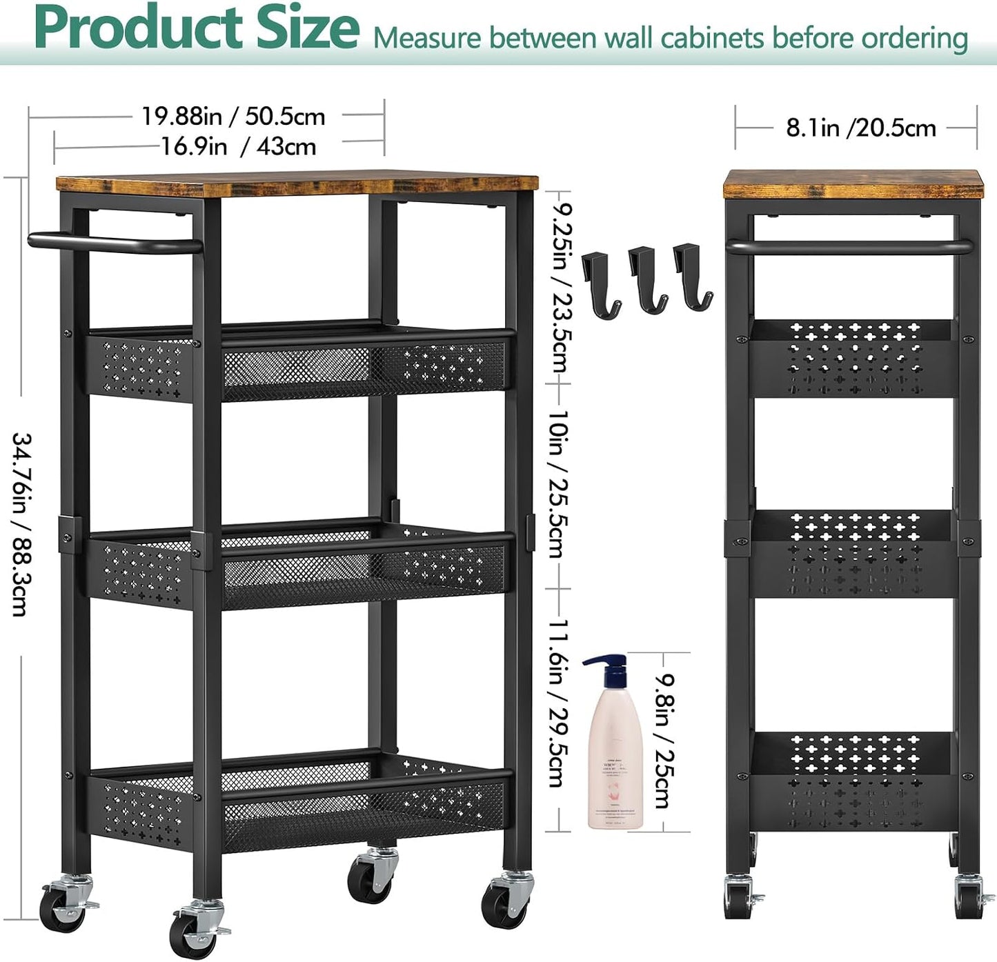 Vivihomety Carrito de almacenamiento delgado utilitario con ruedas,...