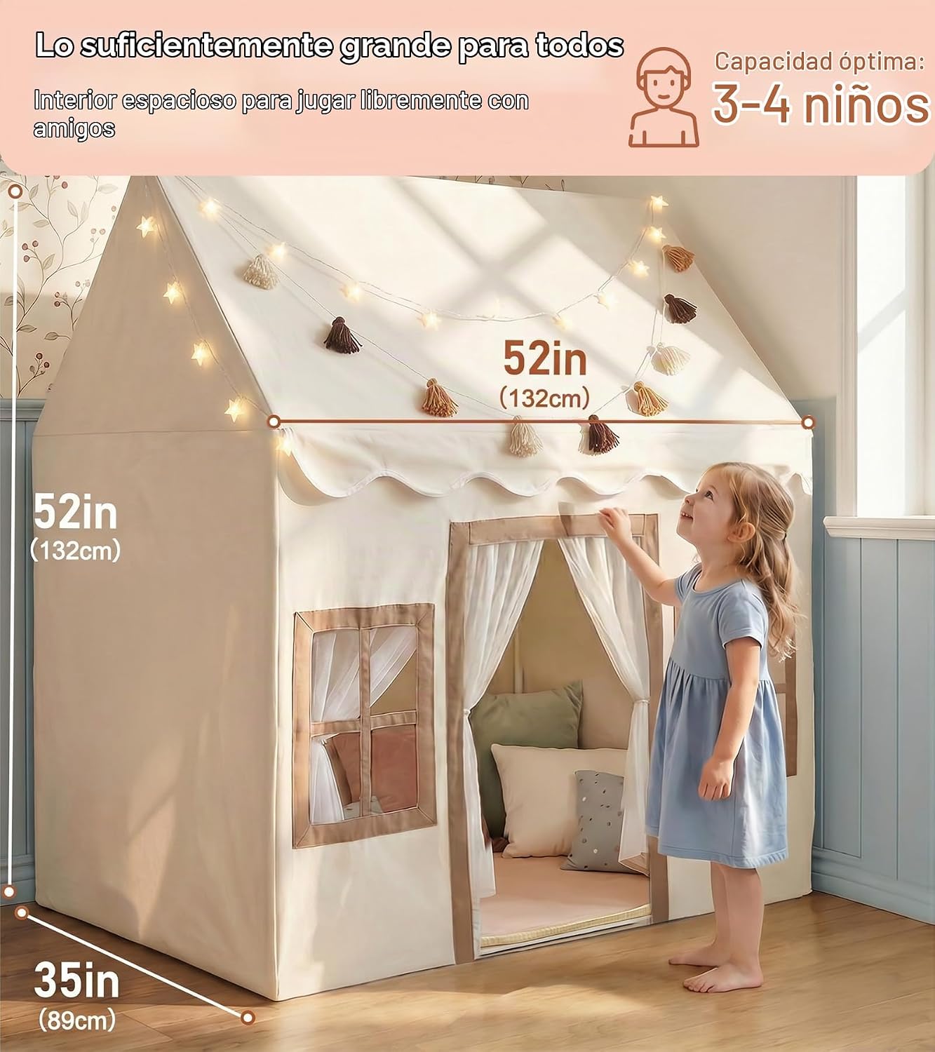 Tienda de campaña con alfombra, luz de estrella, gran casa de juego...