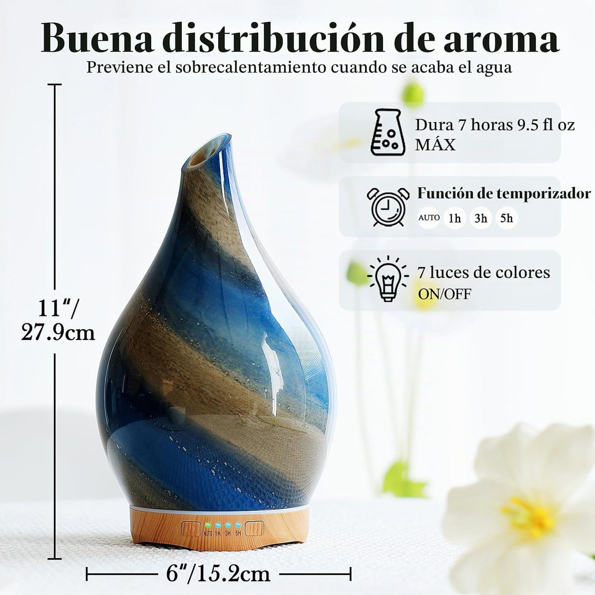 Porseme, difusor de aceite esencial de 280 ml, vidrio, cambia de co...
