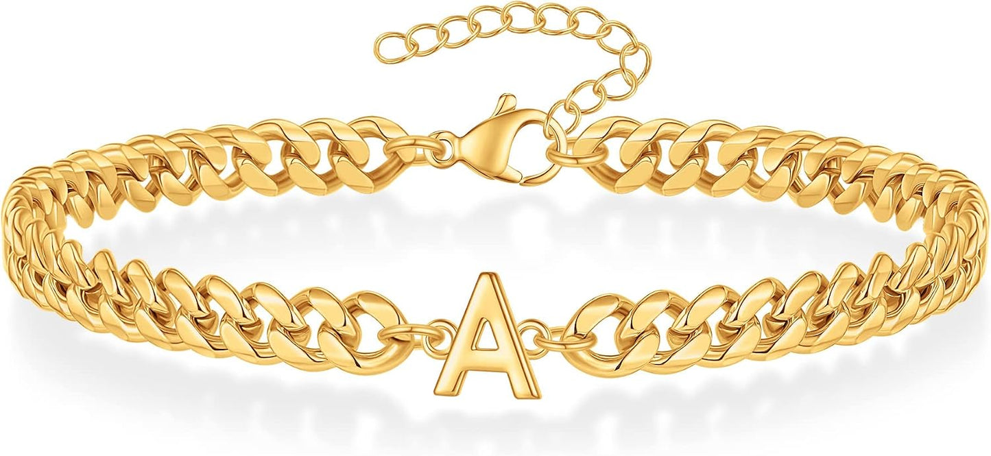Pulsera con inicial para hombre, cadena de eslabones cubanos de oro...
