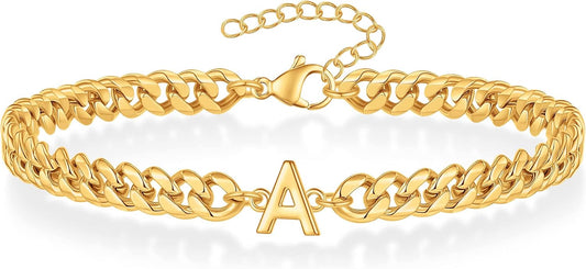 Pulsera con inicial para hombre, cadena de eslabones cubanos de oro...