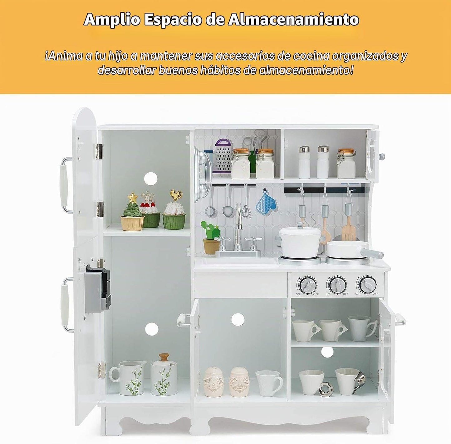 Costzon Juego de cocina para niños, cocina de juguete de madera con...
