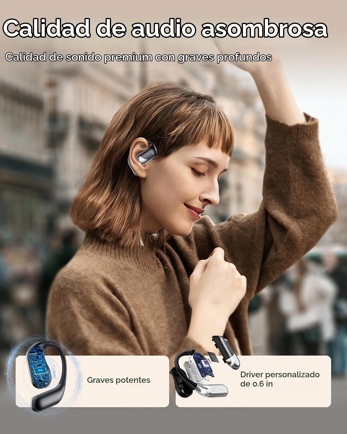 Auriculares ultra abiertos, auriculares de conducción ósea Bluetoot...