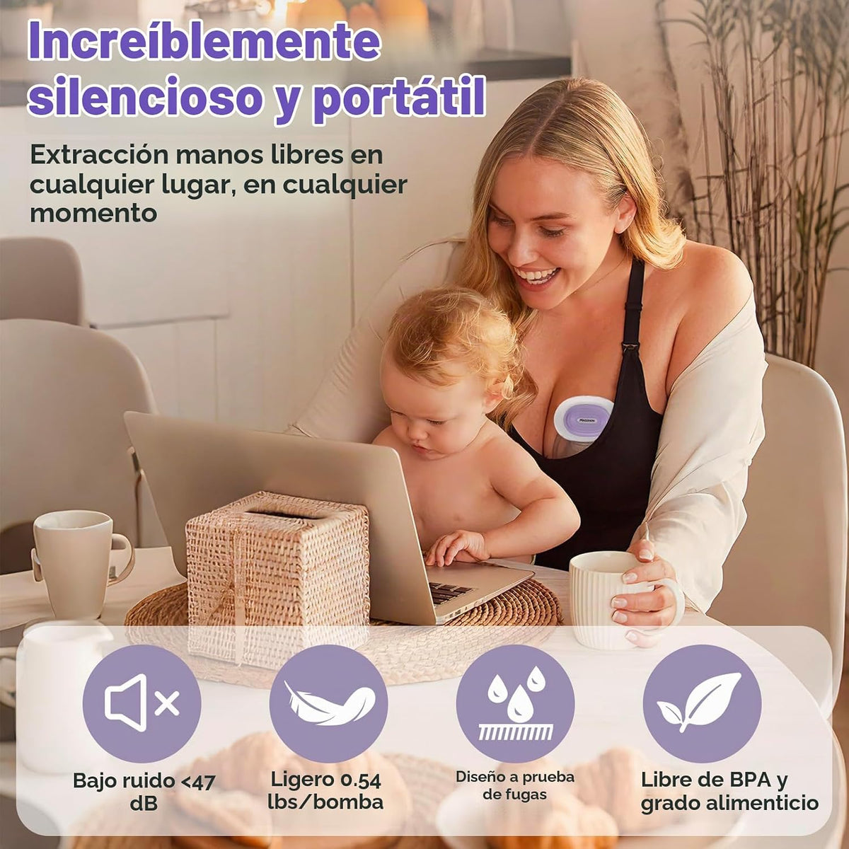 MAGEPAPA Extractor de leche eléctrico portátil | Fuerte succión, si...