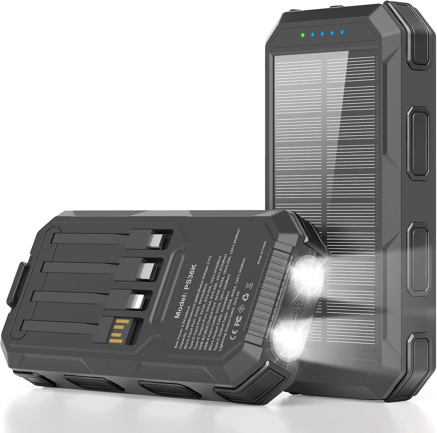 Cargador solar de 38800 mAh, cargador portátil de carga rápida USB-...
