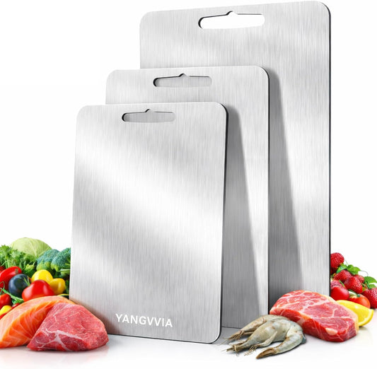 Juego de 3 tablas de cortar de acero inoxidable de grado alimentici...