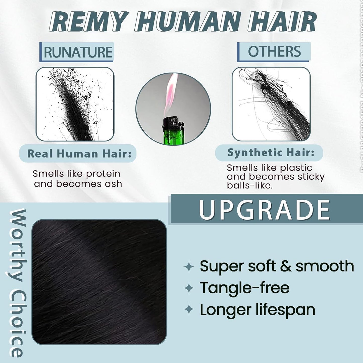 RUNATURE - Peluca de cabello humano con parte en U, sin pegamento,...